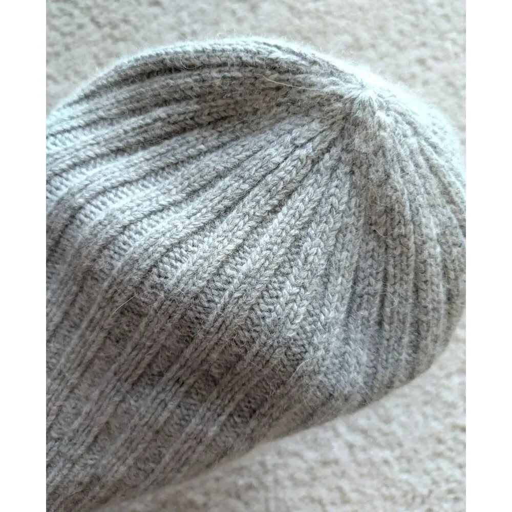 Coach Gray and Baby Blue Lambswool and Cashmere Blend Knit Beanie